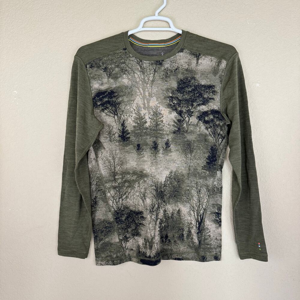 Smartwool Classic Crew Base Layer Sweater Mens L Green Trees Long Sleeve Wool